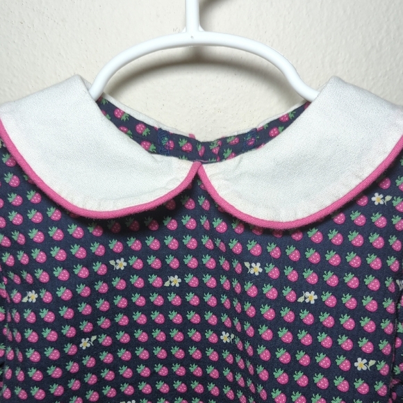 Navy Dress with Pink Strawberry Print + White Peter Pan Collar Girls Size 4T - Picture 4 of 5